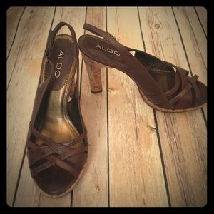Aldo's Brown Leather Open Toe Slingbacks